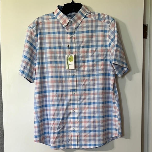 Casual Blue and Pink Button Down Shirt with Plaid Design - Picture 1 of 6